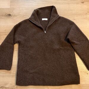Aritzia Babaton Brown Quarter-Zip Sweater